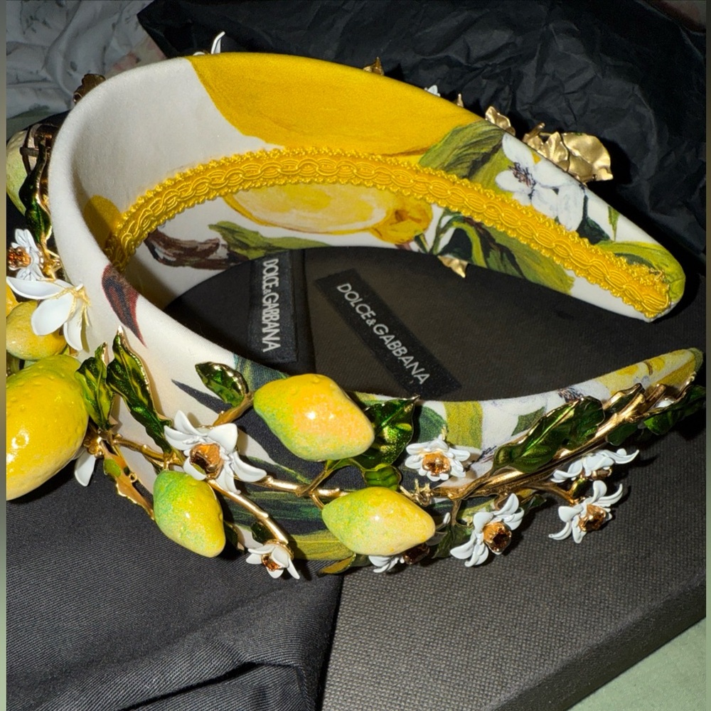 Dolce Gabbana Gold Brass Lemons Crystal Embellished Headband Metal Diadem In Box - Picture 7 of 8